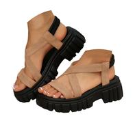 Générique Women's Sandals Women's Sandals Slip-On Sandals Thick Hollow Out Sole Elastic Strap Solid Color Ideal for Outdoor Women Summer Wedges, khaki, 8 UK