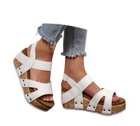 Générique Women's Shoes Elegantes sandalias de plataforma de color liso con tacón grueso. Sandalias cómodas para la playa y para uso diario en verano., white, 9 UK
