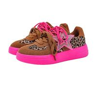 Générique Women's Skate Shoes, Round Toe, Lace-Up, Leopard Pattern, Star, Side Decoration, Thick Sole, Flat, City, Daily Leisure, Streetwear, Fashion, 01 Hot Pink, 4 UK