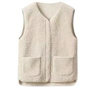 Générique Women's Sleeveless Faux Fur Jacket - Women's Wool Jacket Mid Season Solid Colour Jacket Casual Loose Tops Breathable Jackets Autumn Jackets Fashion Jacket Comfortable Vest, white, M