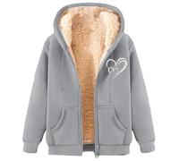 Générique Women's Slim Coat - Autumn Coat Large Size Heart Print Jacket With Two Pockets Long Sleeve Sweatshirt Jackets With Zip Outerwear Coats, GY1, 3XL