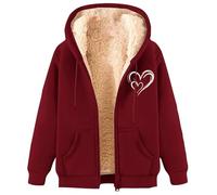 Générique Women's Slim Coat - Autumn Coat Large Size Heart Print Jacket With Two Pockets Long Sleeve Sweatshirt Jackets With Zip Outerwear Coats, RD1., L