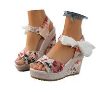 Générique Women's Spring Summer Fashion Elegant Colorful Print Pattern Thick Sole Wedge Heel Shoes Visible Toe Comfortable Casual Shoes for Going Out, Watermelon Red 101, 8 UK