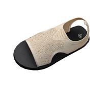 Générique Women's Summer Comfortable Flat Thick Sole Sport Barefoot Open Toe Slip On Large Size Knitted Mesh Openwork Rhinestone Visual Sandals for Outdoor Beach Walking Daily Casual, 01 Beige, 6 UK