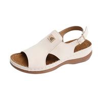 Générique Women's Summer Comfortable Leather Barefoot Wedge Covering Upper Side Cut Out Strap Back Buckle Detail Metal Open Toe Summer Outdoor Beach Daily Casual Style Sandals, 01 White, 9 UK