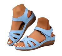Générique Women's Summer Sandals Elegant Comfortable Wedge Sandals for Women Light Blue with Straps and Ergonomic Cork Wedge Sole. Women's Summer Wedge Soles, F, 5.5 UK