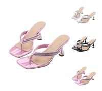 Générique Women's Summer Sandals Stiletto Heel, Women's Sandal Summer Chic and Comfortable, 2026 Nude Feet Square Toe Slides Rhinestone Elegant Slides Large Size Casual Sandals Casual Sandal 35-46