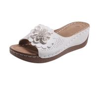 Générique Women's Summer Wedge Sandal - Women's Open Toe Sandals with Flower Bare Feet Elegant and Chic Beach Sandals Holiday Outdoor Casual Comfortable Nude Feet Lightweight Mule, White., 7 UK