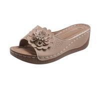 Générique Women's Summer Wedge Sandal - Women's Open Toe Sandals with Flower Bare Feet Elegant and Chic Beach Sandals Holiday Outdoor Casual Comfortable Nude Feet Lightweight Mule, khaki, 9 UK