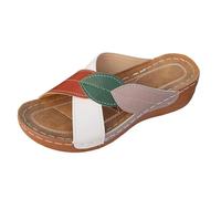 Générique Women's Summer Wedge Sandals - Women's Comfortable Orthopedic Summer Lightweight Slides With Cross Strap Casual Shoes Breathable Nude Feet Slip On Sandal, White., 9.5 UK