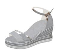 Générique Women's Summer Wedge Sandals - Women's Elegant Platform Sandals Nude Feet Breathable Sandal Casual Shoes Fantasy Barefoot Orthopedic Walking Sandal, Silver, 9.5 UK