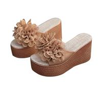 Générique Women's Summer Wedge Sandals - Women's Open Toe Elegant Shoes with Bare Flower Feet Platform Beach Mules Comfortable Casual Shoe Nude Feet Chic Mule, khaki, 9.5 UK