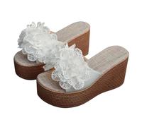 Générique Women's Summer Wedge Sandals - Women's Open Toe Elegant Shoes with Bare Flower Feet Platform Beach Mules Comfortable Casual Shoe Nude Feet Chic Mule, White., 4 UK