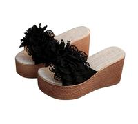 Générique Women's Summer Wedge Sandals - Women's Open Toe Elegant Shoes with Bare Flower Feet Platform Beach Mules Comfortable Casual Shoe Nude Feet Chic Mule, Black, 8 UK