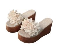 Générique Women's Summer Wedge Sandals - Women's Open Toe Elegant Shoes with Bare Flower Feet Platform Beach Mules Comfortable Casual Shoe Nude Feet Chic Mule, beige, 6 UK