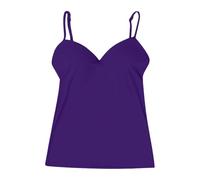 Générique Women's Tank Top with Bra, Women's V Neck Summer Top, Elegant Tank Top, Solid Colour Tank Top, Ultra Soft Top Comfortable Camisole Lightweight Tops Thin Straps, Bustier, A-Dark Purple, M
