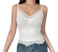 Générique Women's V-Neck Camisole Lace Halter Top V-Neck Tank Tops Thin Straps Youth Tank Top Solid Color Tank Top With Yokes Cami Elegant Top Beautiful Tops