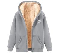 Générique Women's Warm Fitted Coat - Short Wool Coat Printed Sweatshirt Sherpa Lined Jacket Coats Long Sleeve Jacket with Zip Plain Colour Sweatshirt Soft Coats, GY1, M