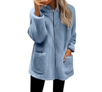 Générique Women's Warm Fleece Jacket - Women's Fleece Jacket Without Hood Garment With Zip Jacket Pure Colour Jackets With Two Pockets Super Soft Jackets Long Sleeve Jacket, Sky Blue, L