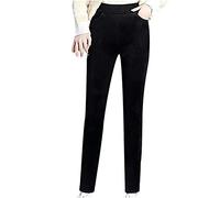 Générique Women's Warm Winter Trousers - Velvet Trousers Elastic Waist Pants Striped Trousers Solid Colour Trousers with Two Pockets Comfortable Trousers Outdoor Leisure Trousers, Black, L