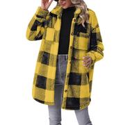 Générique Women's Warm Work Jacket - Women's Wool Jacket Mid Season Jacket Autumn Winter Sweatshirt Color Patchwork Jackets With Multiple Pockets Jackets With Button Coat Casual Jacket, Yellow, L