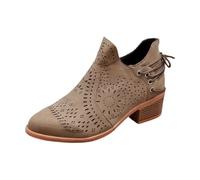 Générique Women's Wedge Ankle Boots Block Heel Western Style Ethnic Embroidery Side Cut Comfortable Festival Bavarian Non-Slip for Daily Walking, khaki, 6 UK