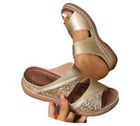 Générique Women's Wedge Heel Sandals New Collection Rhinestone Shiny Crystals Casual Breathable Comfortable Summer Flip Flops for Garden Beach Pool Home, Gold20, 7 UK
