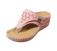 Générique Women's Wedge Sandals Hollow Out Flip Flops Beach Breathable Barefoot Floral Dressed Slipper Pool Platform Shoe Open Toe Slippers Lightweight Shoes City, Pink 2, 6 UK