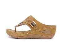 Générique Women's Wedge Sandals Hollow Out Flip Flops Beach Breathable Barefoot Floral Dressed Slipper Pool Platform Shoe Open Toe Slippers Lightweight Shoes City, Yellow, 9 UK