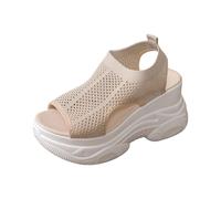 Générique Women's Wedge Sandals Platform Sandal Very Thick Open Toe Mesh Upper Perforated Sides Openwork Slingback Wedge Sole Shoes Summer Daily Fashion Outdoors, 01 Khaki, 6 UK