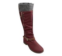 Générique Women's Winter Chic High Thigh High Boots Women Large Size 2025 Bootie Assemble Boot Chic And Versatile Boots Zipper Boot With Buckle Strap Over The Knee Casual 3-9, Red, 8 UK