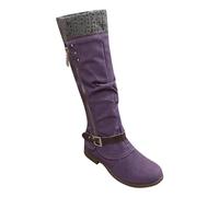 Générique Women's Winter Chic High Thigh High Boots Women Large Size 2025 Bootie Assemble Boot Chic And Versatile Boots Zipper Boot With Buckle Strap Over The Knee Casual 3-9, Purple., 6 UK