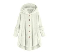Générique Women's Winter Long Coat - Women's Long Hooded Jacket Solid Colour Jacket with Button Long Sleeve Pullover Outdoor Comfortable Warm Jackets, beige, XL