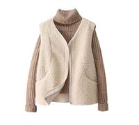 Générique Women's Wool Jacket Mid Season - Women's Sleeveless Jacket Faux Fur Casual Jacket Pure Color Sweatshirt Autumn Jackets Simple Jackets With Two Pockets Jacket Chic Vest, white, S