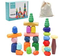 Générique Wooden Balance Stacking Stones - Sensory Sorting Blocks Educational Toys Colorful Wooden Building Stone Set | Creative Learning Coordination Game for The