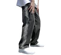 Générique Work Trousers Jeans Men's Regular Fit Jeans Large Size Baggy Y2K Jeans Slimming Lightweight Trousers Elegant Versatile Trousers Wide Blue Light Trousers Dressed Wide Leg Pants, Black, L