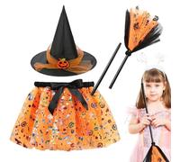 Générique xMädchen Witch Kostüm mit Hut und - Kinder Halloween Hexen -Outfit | Atmungsaktives Polyester Kurzrock Cosplay -Kostüm für Mädchen S M L | Nettes komfortables für Schulaktivitäten Festival