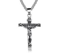 Générique Zinc Crucifix Pendant - 60cm Chain Necklace, Jesus Shaped Jewelry, Elegant Religious Accessory, Delicate Handmade Finish | Ideal Christmas Gift for