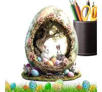 Generisch 18 x 14.5 x 8 cm Spring Easter Egg House Table Top Easter Bunny Egg House Centrepiece Acrylic 2D Flat Easter Bunny Egg House Figure Country Style Handmade Country Style Craft Spring Home