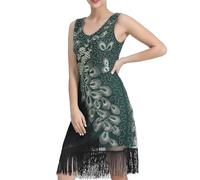 Generisch 1920s Vintage Dress Women's Flapper Charleston Dress Slim Fit Sequin Dresses Peacock Gatsby Sequins Ballkeeild Tassels Hem Cocktail Dress Graduation Evening Dress Cocktail Party Costume, O