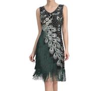 Generisch 1920s Vintage Dress Women's Flapper Charleston Dress Slim Fit Sequin Dresses Peacock Gatsby Sequins Ballkeeild Tassels Hem Cocktail Dress Graduation Evening Dress Cocktail Party Costume, O