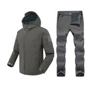 Generisch 2-Piece Men's Fleece Winter Suit Waterproof Windproof Ski Suit Two Piece Softshell Tactical Jacket and Trousers Breathable Combat Suit Mountaineering Suit Warm with Multiple Pockets, gray, M