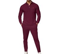 Generisch 2-Piece Men's Leisure Suit, Elegance, Business Outfits, Oversized Tracksuit, Breathable Golf Suit, Cotton Leisure Suit, Long Sleeve Shirts with Buttons and Trousers, Workout Set with Pockets