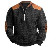 Generisch 2024/Winter Men's Fashion Large Size Casual 3D Digital Print Knitted Pullover Fabric Half Zip Crew Neck Hoodie, black, 3XL