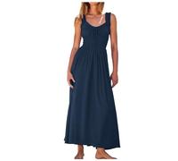 Generisch 2024 Women's Summer Sleeveless Smocked Empire Waist Tank Dress Summer Beach Tiered Long Dresses Casual Dress, navy, XXL