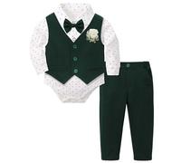 Generisch 2025 Baby Boys Clothing Suits Infant Gentleman Outfits Formal Clothing Shirt + Vest + Trousers Baby Sets New Born Dresses, Green, 0-3 Months