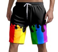 Generisch 2025-Badehose Männer Strandshorts unterhosen Herren-Boardshorts mit Regenbogen-Mund-Motiv, für den Sommer, Resort, komplett Bedruckt, Shorts mit Krawattentasche, Multi-Coloured, XL