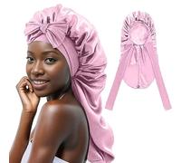 Generisch -2025 Braid Bonnet Foldable Extra Long Bonnet for Braids Silk Bonnet Satin with Tie Band Hair for Sleeping Night Hats Women, pink, One Size