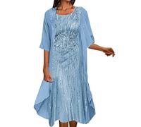 Generisch 2025 Casual Elegant Printed Chiffon Dress Two Piece Dress Party Women's Elegant, blue, XL