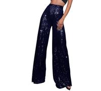Generisch 2025 Casual Sequin Pants Glitter Sequins High Waist Wide Leg Flared Pants Nightclub Clothing Women Pants Black Holes, darkblue, L